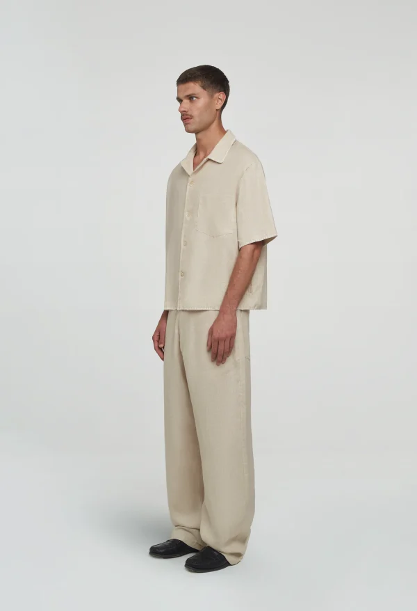 545 LINEN BOWLING SHIRT SAND BEIGE