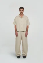 545 LINEN BOWLING SHIRT SAND BEIGE