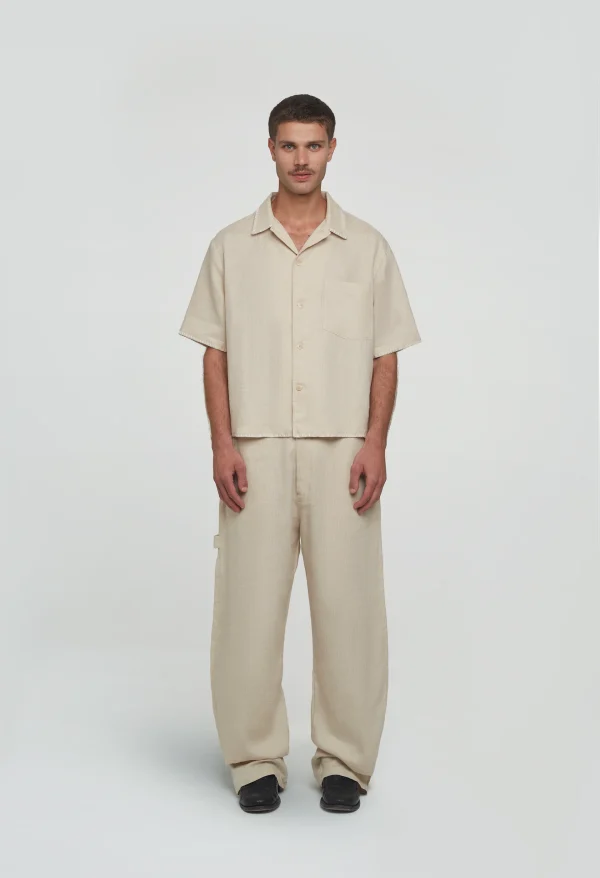 545 LINEN BOWLING SHIRT SAND BEIGE