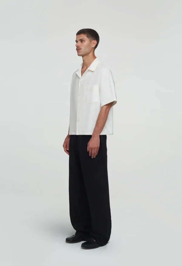 545 LINEN BOWLING SHIRT PURE WHITE