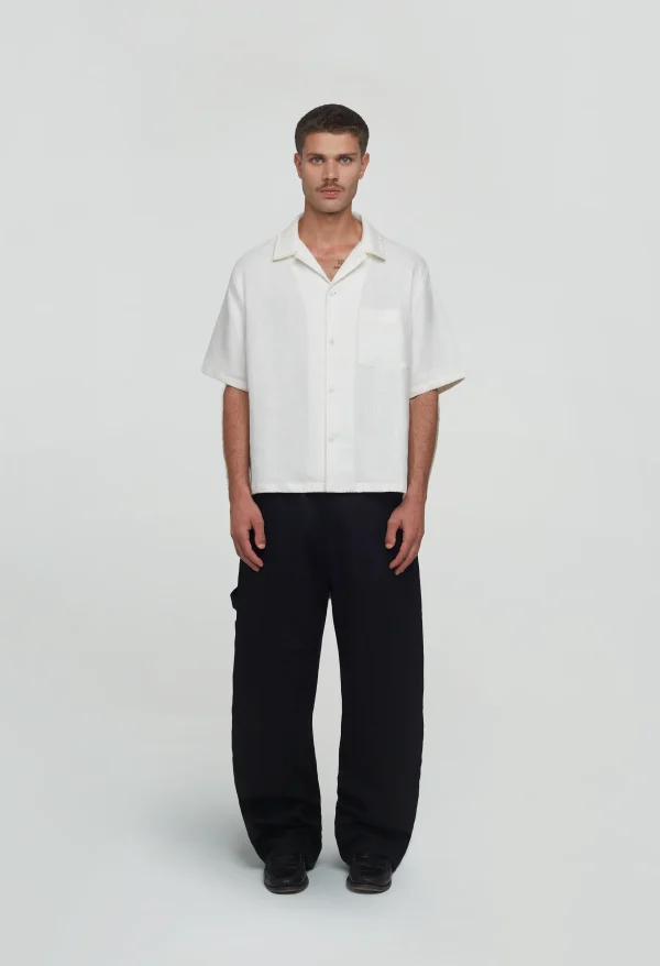 545 LINEN BOWLING SHIRT PURE WHITE