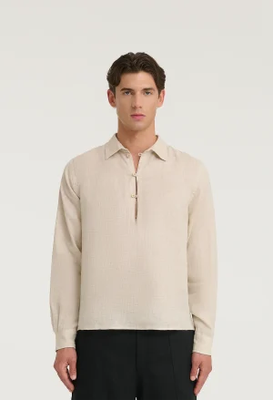 545 PURE LINEN HALF BUTTON SHIRT SAND