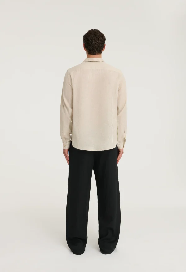 545 PURE LINEN HALF BUTTON SHIRT SAND