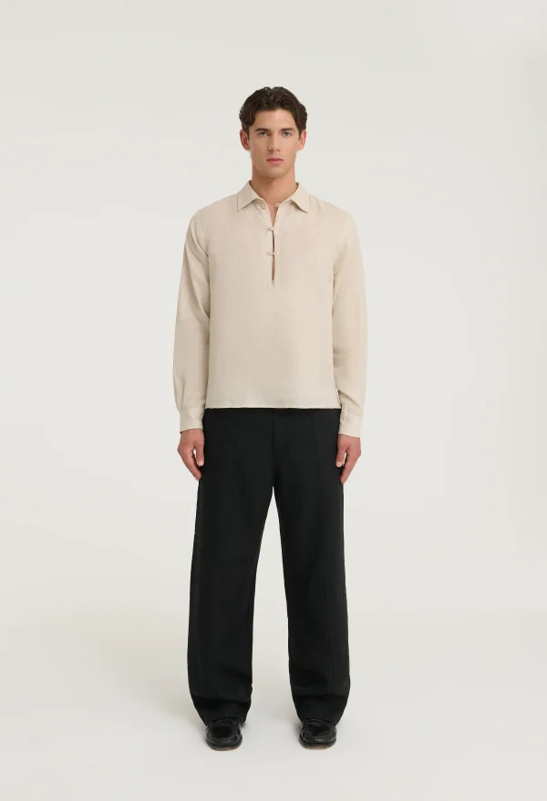 545 PURE LINEN HALF BUTTON SHIRT SAND