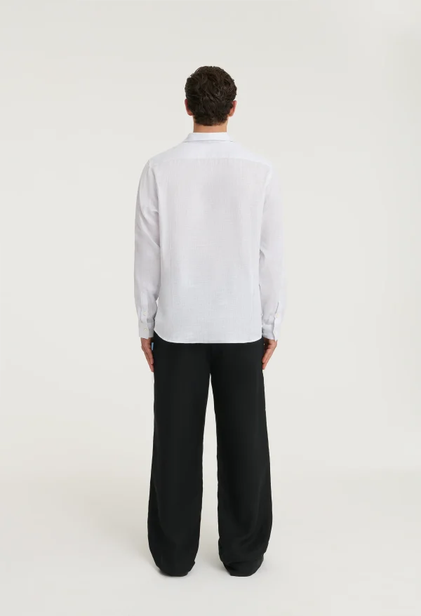 545 PURE LINEN HALF BUTTON SHIRT PURE WHITE