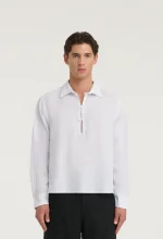 545 PURE LINEN HALF BUTTON SHIRT PURE WHITE