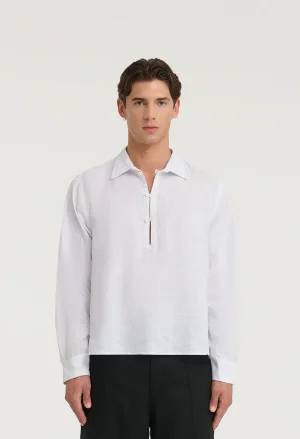 545 PURE LINEN HALF BUTTON SHIRT PURE WHITE