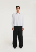 545 PURE LINEN HALF BUTTON SHIRT PURE WHITE