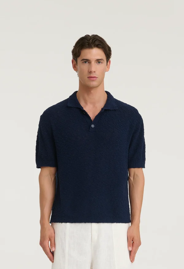 545 BOUCLÉ POLO SHIRT DARK NAVY