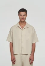 545 LINEN BOWLING SHIRT SAND BEIGE