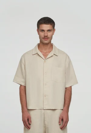 545 LINEN BOWLING SHIRT SAND BEIGE