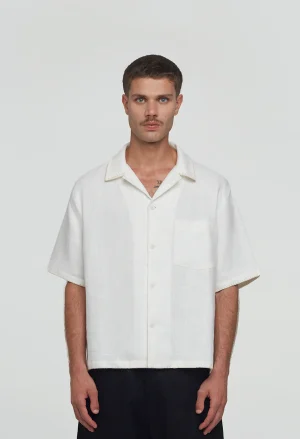 545 LINEN BOWLING SHIRT PURE WHITE