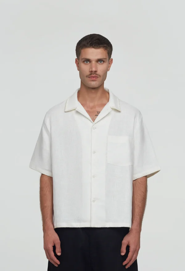 545 LINEN BOWLING SHIRT PURE WHITE