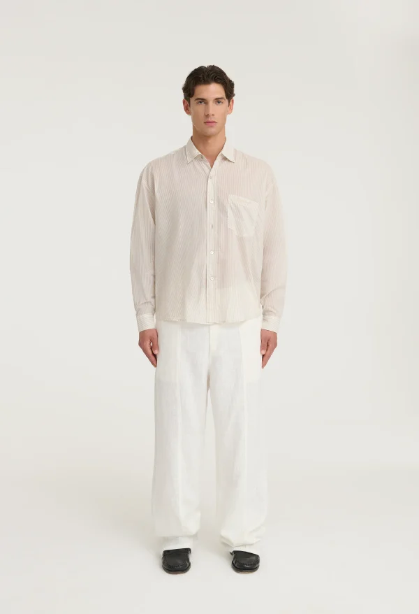 545 ULTRALIGHT STRIPED LOGO SHIRT SAND